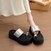 Premium silver rhinestone toe slippers women's summer wear 2025 new small height-increasing platform beach shoes