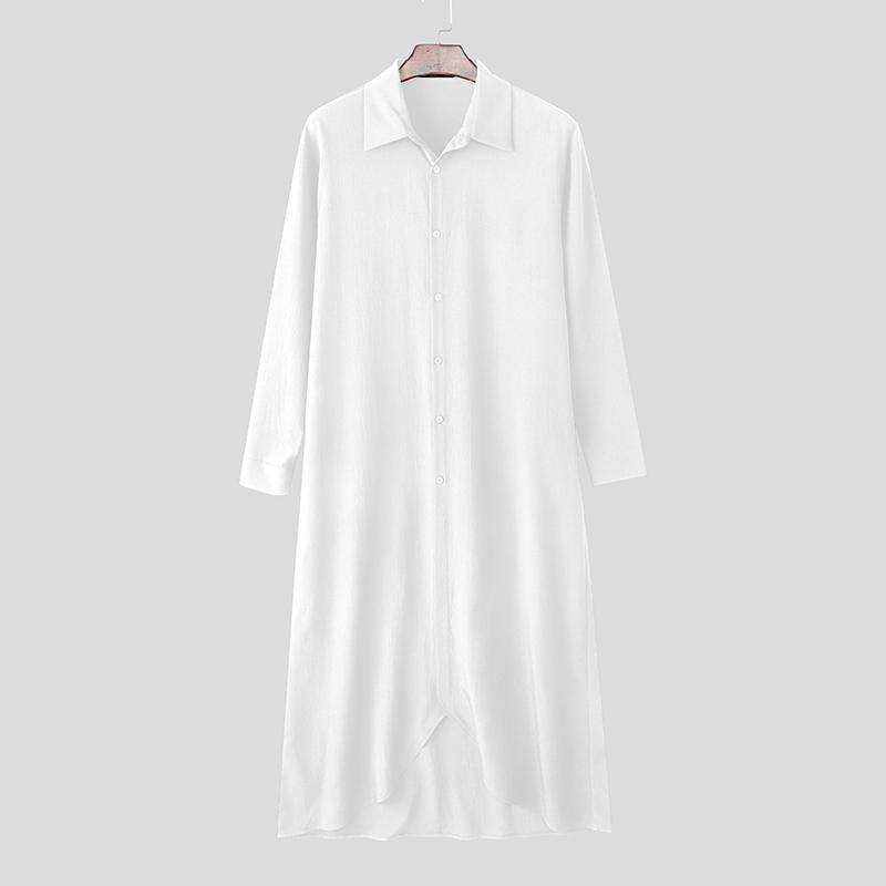 

INCERUN Men Turn-down Collar Long Sleeve Buttons Irregular Hem High Splits Long Shirts Tunic 5XL белый