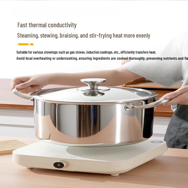 ZISIZ 24cm 304 Stainless Steel Stockpot with Steamer