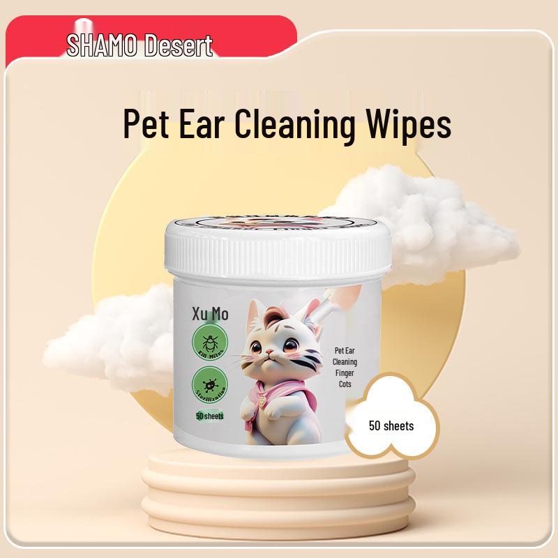 Pet Ear Cleaning Wipes for Cats & Dogs: Removes Earwax & Mites, Deodorizes, Includes Finger Sleeves.
