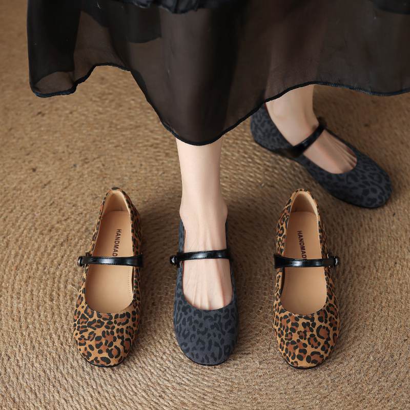 Krazing Pot Piele intoarsa Varf Rotund Marimea 42 Tocuri Joase Curele cu Catarama Imprimeuri Leopard Pompă de Toamnă Vintage cu Platformă