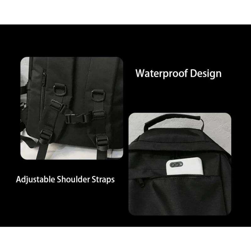 Einfache Rucksäcke Große Kapazität Reisetasche Uni Solide Harajuku Studenten-Schulrucksack Rucksack Unisex Langlebiger Rucksack mit Schnallenriemen