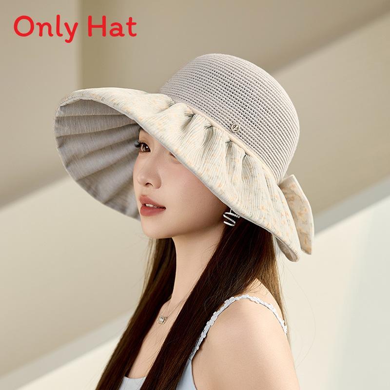 Korean Style Butterfly Bow Sun Hat With Wide Brim For Summer Outdoor Sun Protection