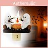 Whimsical White Ghost Night Light And Witch Figure For Halloween Tabletop Decor