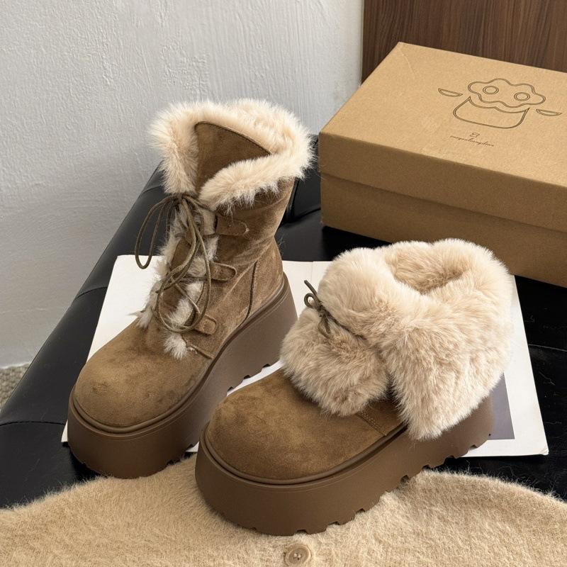 Thick-soled heightening and velvet to keep warm, two wear snow boots, women's new winter thickened plush outer cotton shoes