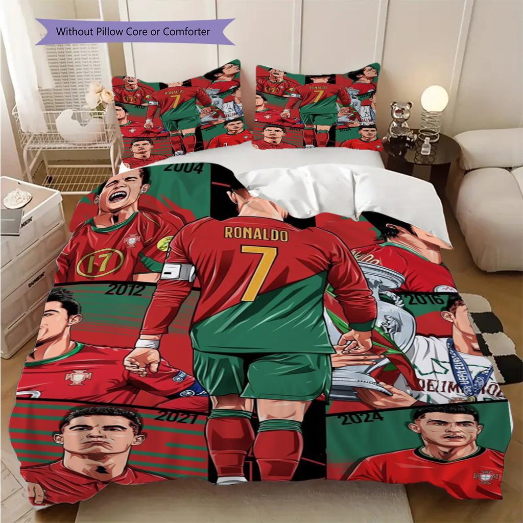Set da calcio a tre pezzi Legacy di Cristiano Ronaldo (1 * copripiumino + 2 * federa, senza nucleo) Regalo di compleanno di Natale piatto 2D