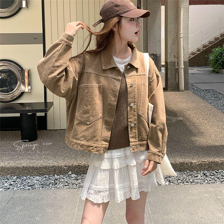 Maillard Retro Khaki Lapel Jacket for Women - Petite Autumn 2025 Collection XL хаки