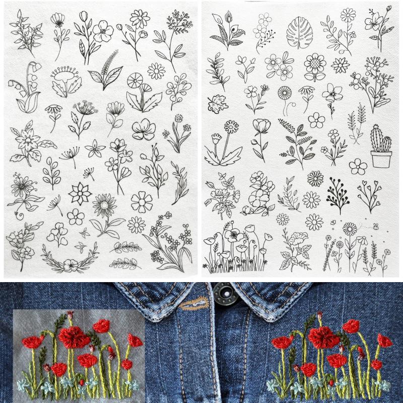 

Self-Adhesive Water-Soluble Floral Embroidery Stabilizer, Non-Woven Fabric, 2 Sheets for DIY Sewing 2 sheets, floral pattern