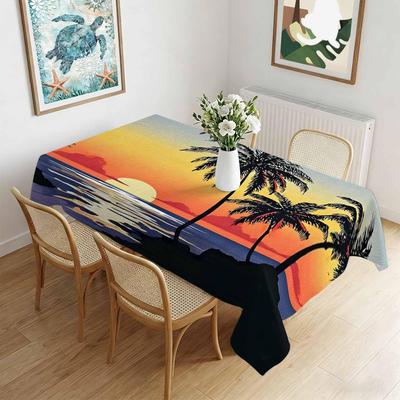 Summer Sea Sunset Palms Tree Rectangle Tablecloth for Table Decor Reusable Kitchen Dining Tablecloth Holiday Party Decor