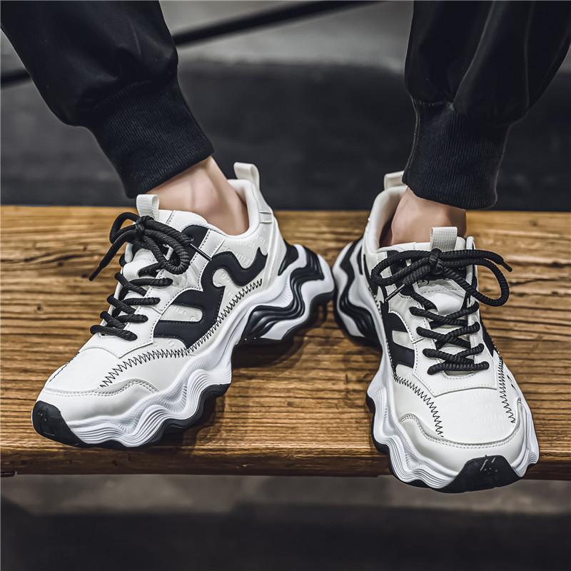 Mode Herbst Neue Herren Freizeitsportschuhe Low-Cut Dicksohlige Weiche Leder Sneaker Dad Shoes Rutschfest Leicht Herren Laufschuh