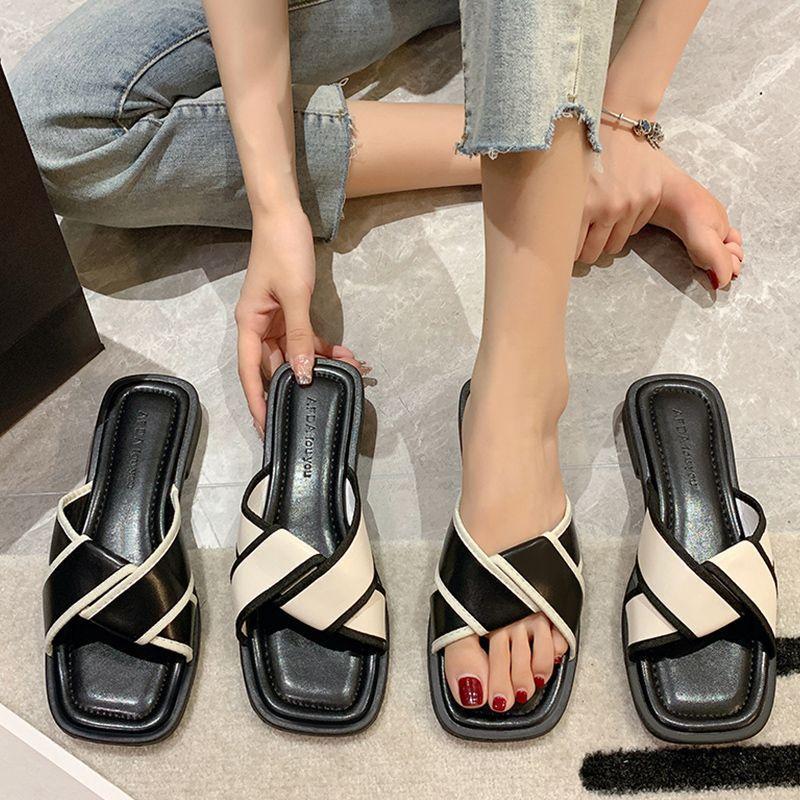 Roman style slippers women's outerwear 2025 new Korean version of one-word drag flat-soled soft-soled beach shoes sandals ins wind