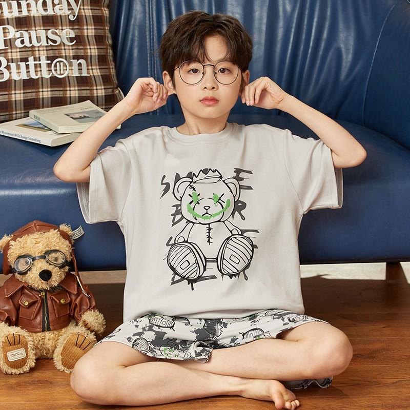 Boys Cotton Short Sleeve Pajamas Set Lightweight Cartoon Sleepwear Kids Ages 8 Home Wear