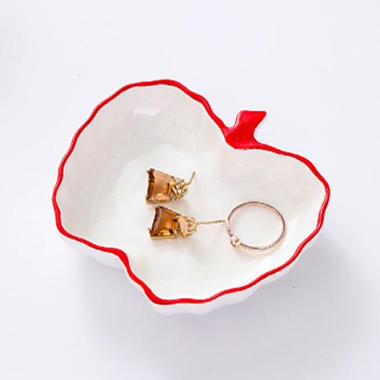 Ceramic Jewelry Dish for Women Small Fruit Shaped Trinket Tray with Ruffle Trim Desktop