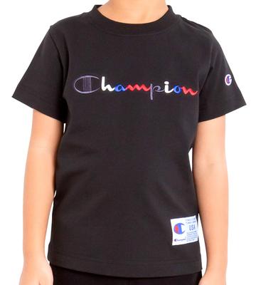 Logo Action Style CS6513 Boys Black Japan 110 To Japanese Size [Champion] Multi-Script T-Shirt (equivalent 110)