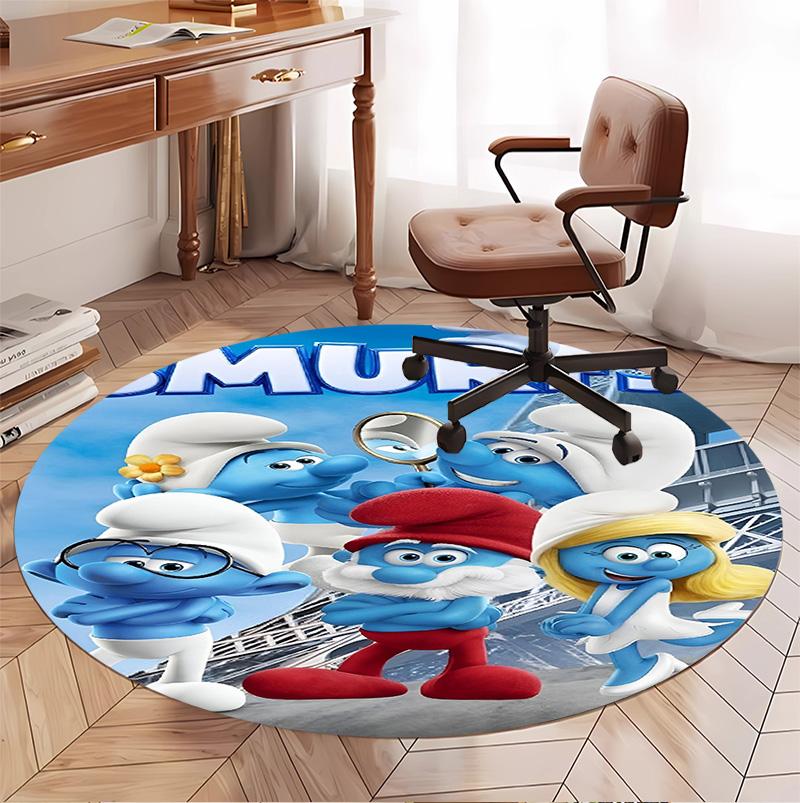 Blue Smurfs Pattern Round Rug, Indoor/Outdoor Mat, for Picnic, Gameroom, Bedroom, Office, Living Room, Home Decor Carpet, Birthday Gift