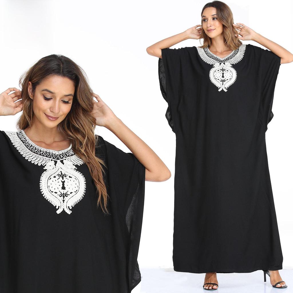 Kaftan s krátkým rukávem pro muslimské ženy: Volné dlouhé šaty ve velkých velikostech