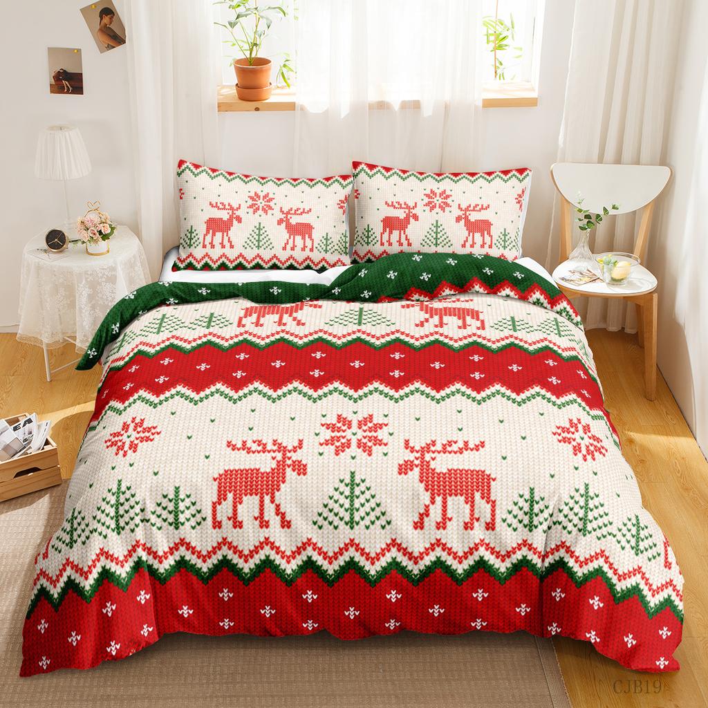 Three-Piece Quilt Cover Christmas Elk Holiday Decoration Bedding Digital Printing Kit