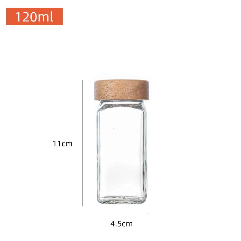 120ml Acacia Wood & Glass Seasoning Jars - 4oz, Square, Set of 24 for Pepper & Spices