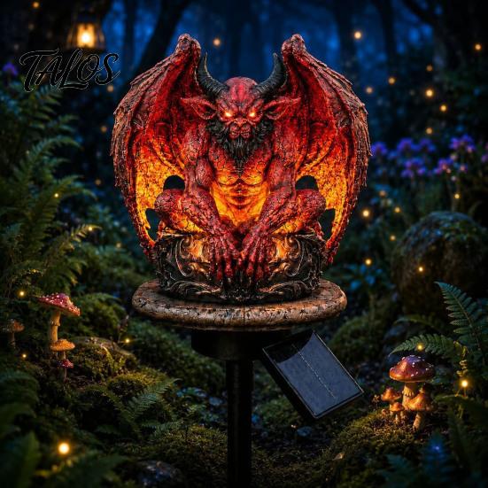 Automatic Solar Garden Stake Dragon Light, Outdoor Gothic Gargoyle Statue with Warm LED Lighting, Festive Dark Theme Decor Waterproof Resin Decorative