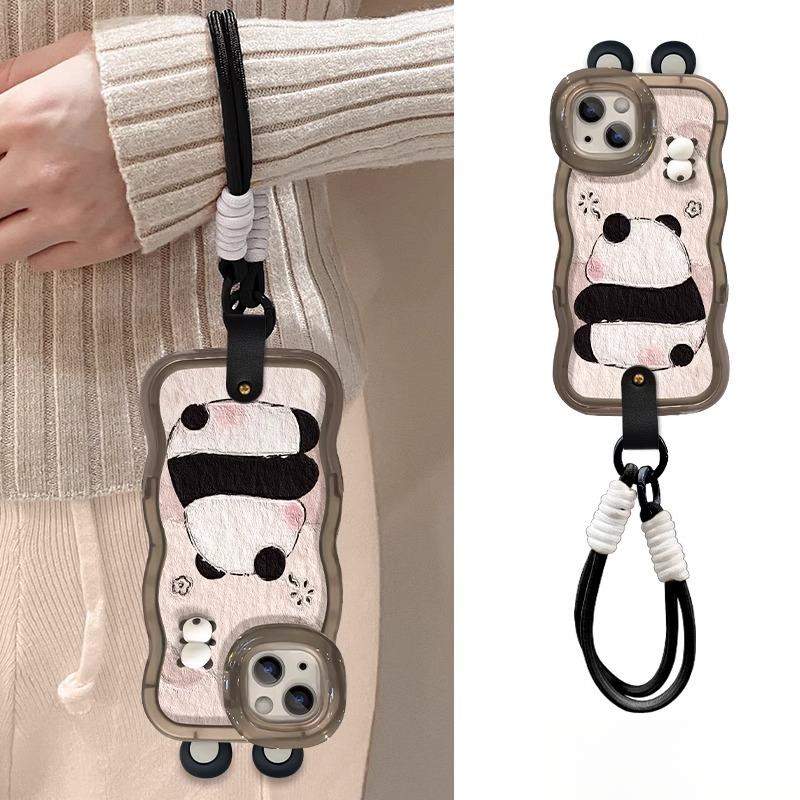 

Текстурированный шнурок для куклы панды для мобильного чехла Apple 14 15plus Милый кулон 13pro Двойной кронштейн Инс iphone 15
