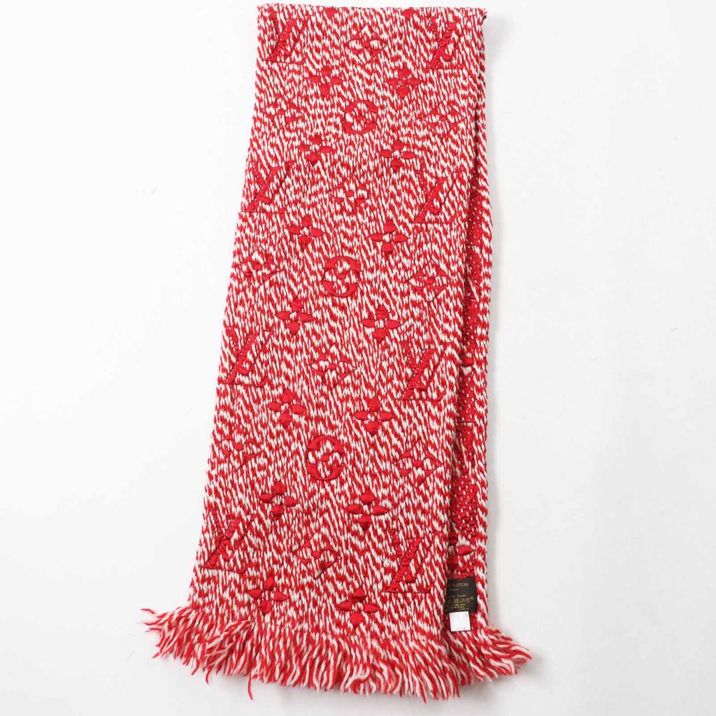 Very Good LOUIS VUITTON Scarf Echarpe Logomania Mix Red white wool Women M70424 Used