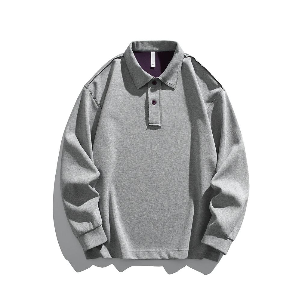 2026 Spring Men Loose Cotton Polo Shirt American Men Button Design Hoodies Man Turn-Down Collar Pullover Casual Unisex Uniform