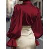 TIFICY Women's Fashion Casual Spring Autumn Solid Color Print Long Sleeve POLO Neck Blouses & Shirts
