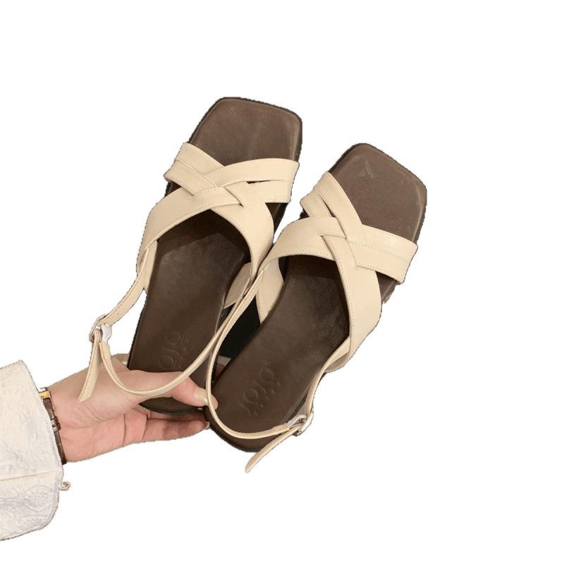 34-45 Large Size Roman Sandals Women's Summer Wear New French Stunning Retro Fairy Style Flat Beach Shoes
