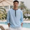 Henry collar European and American men's clothing solid color linen loose casual sports long-sleeved t-shirt