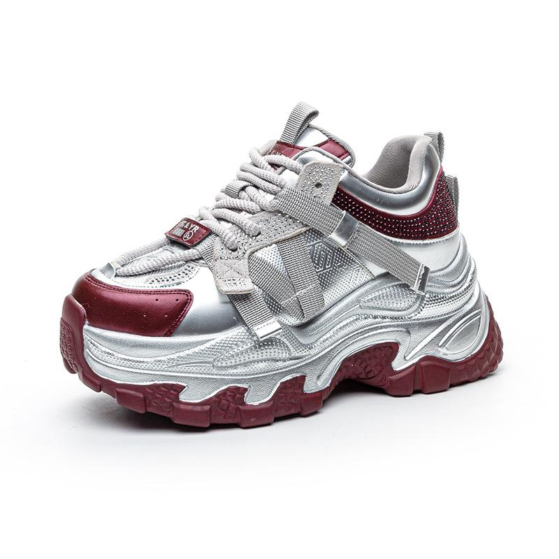 Internet celebrity dad shoes women's 2025 autumn and winter new thick-soled inner height increase casual versatile color matching rhinestone sports