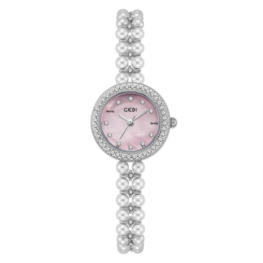 Gedi Women's Diamond-Set Mother-of-Pearl Luxury Watch with Pearl Band and Quartz Movement