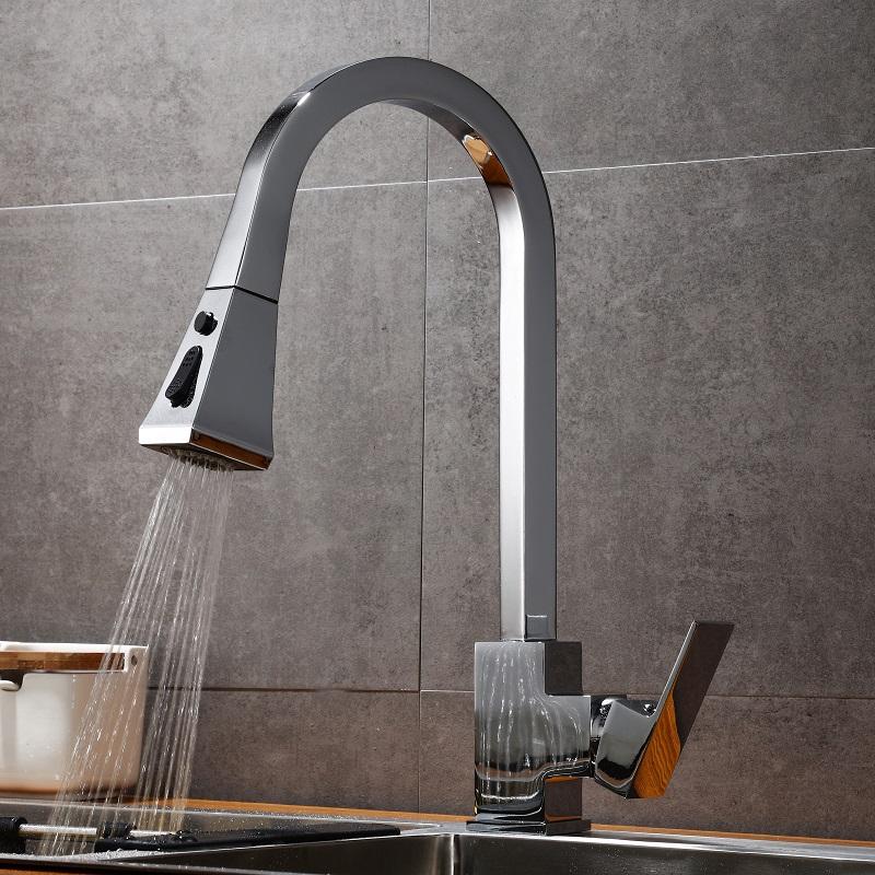 Tap Black and White Kitchen Faucet Dish Basin All Copper Hot and Cold Pull-out Rotating Household Showerhead Sink Basin Faucet