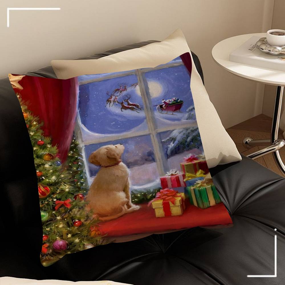 Winter Town Holiday Printable Christmas Tree Stitch Dragon Pillow Cover Sofa Cushion Cover Home Room Decoration Children Gift
