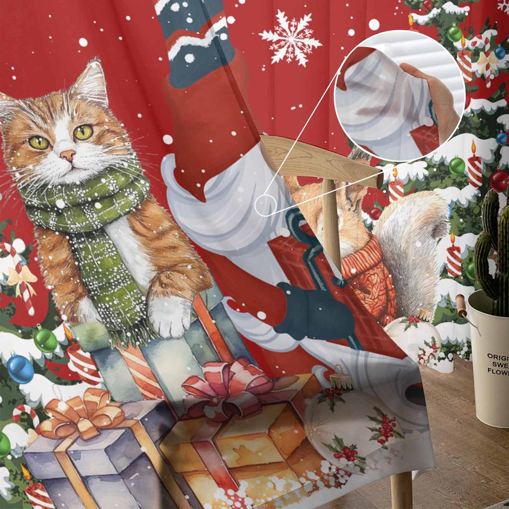 Dwarf Snowflake Christmas Tree Ball Gift Cat Squirrel Sheer Curtains Room Decoration Window Curtain Kitchen Tulle Voile Curtains