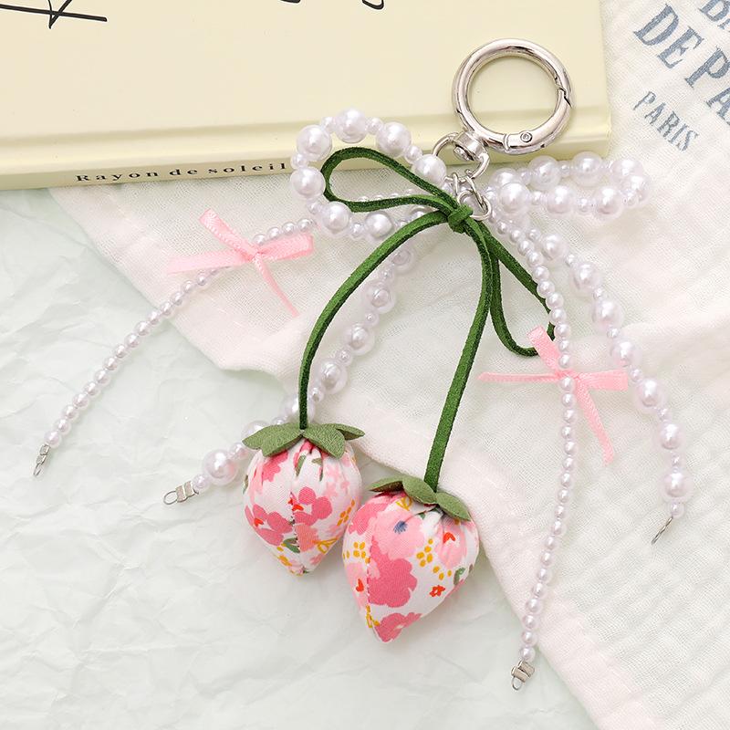 

Y2K Sweet Fabric Plaid Strawberry Bow Keychain Ins Trendy Keyring Korean Aesthetic Girly Key Chains Bag Pendant Girl Gifts