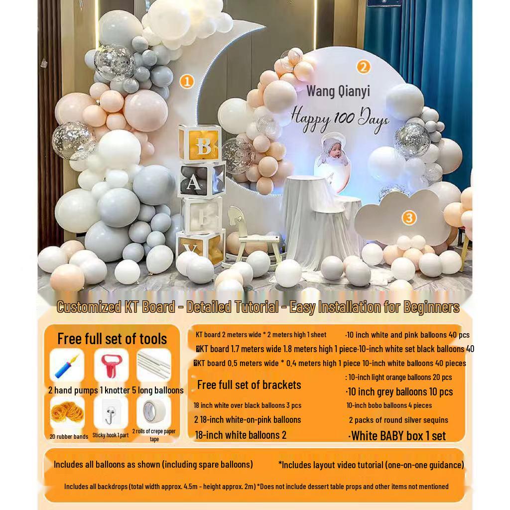 First Birthday & Hundred Days Celebration Backdrop with Balloons - Party Wall Decoration