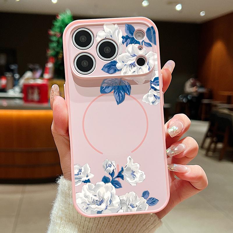 White Gardenia Floral Pattern For iPhone 17 Pro Max Funda iPhone 16 15 14 13 Pro Max Skin Feeling Magnetic For Magsafe Shockproof Bumper Cover