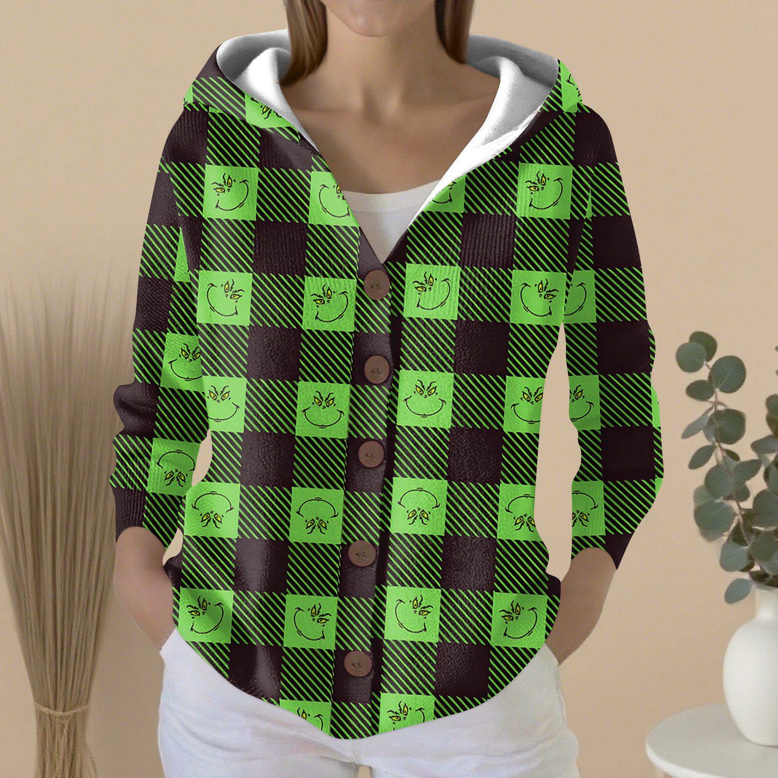 Женский модный повседневный свитер на пуговицах с принтом кардиган куртка с капюшоном XXL 2369₽