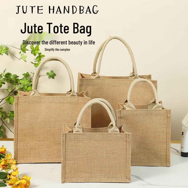 Hand-Painted Muji Jute Burlap Tote Bag for Christmas