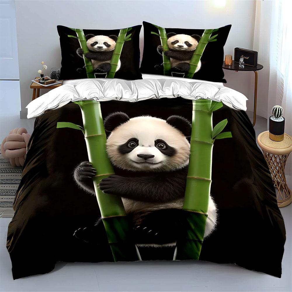 Cute Panda with Bamboo Design Bedding Duvet Cover Set Duvet Cover Pillowcases (1*Duvet Cover 2*Pillowcases, Without Duvet Insert)