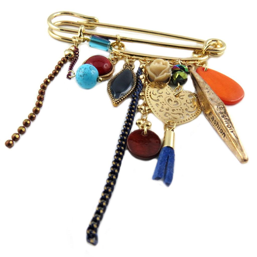 Les Trésors De Lily [P8415] - Multicolored Gold 'Acapulco' Designer Brooch - 95x75 Mm