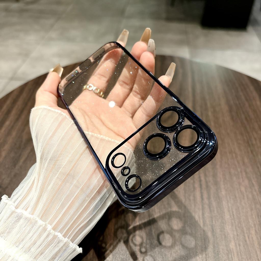 Glitter Transparent Plating Hard PC Case For iPhone 17 Air 16 15 14 13 12 11 Pro Max Plus Camera Protector Shining Back Cover