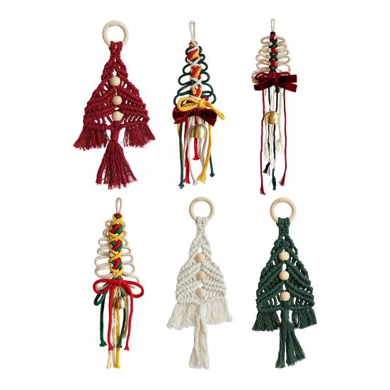 1/3Pcs Christmas Pendant with Golden Bells Colorful Rope Hand-Woven Christmas Tree Shape Seasonal Pendant Holiday Decoration