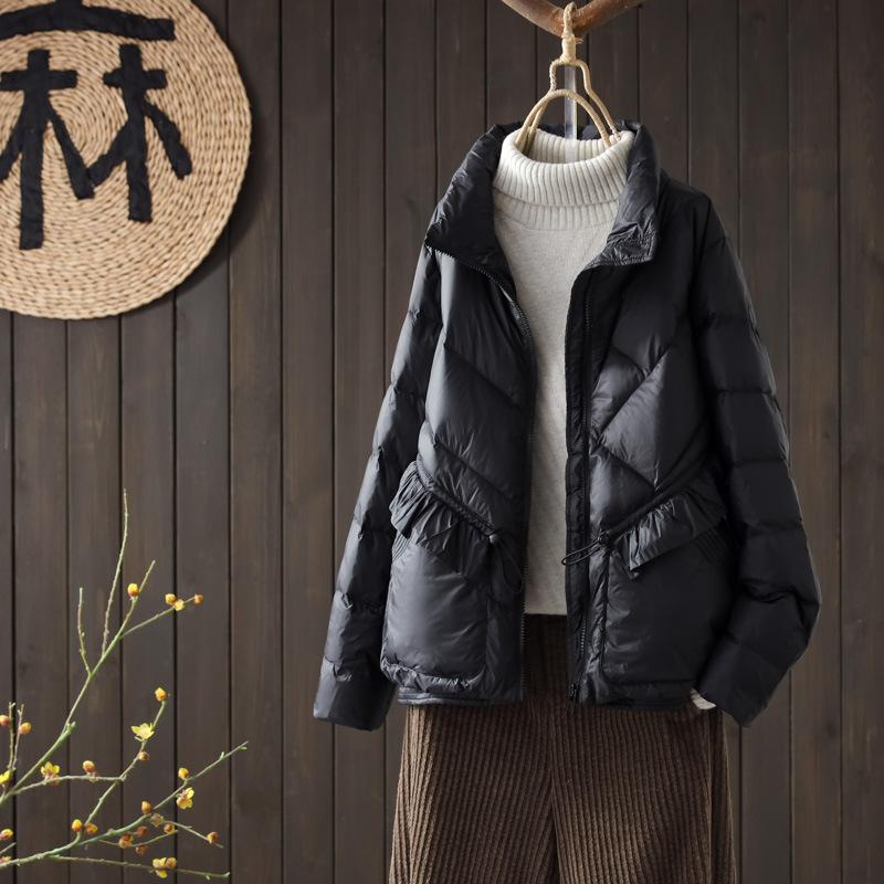 Down jacket women's short model New Year's fashion lace stand-up collar loose small white duck down jacket trendy