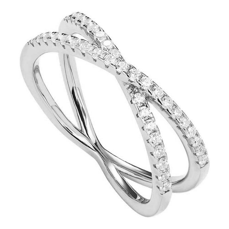 14K Gold Plated X Ring Cross S925 Sterling Silver Ring with Diamonds no. 5 белый