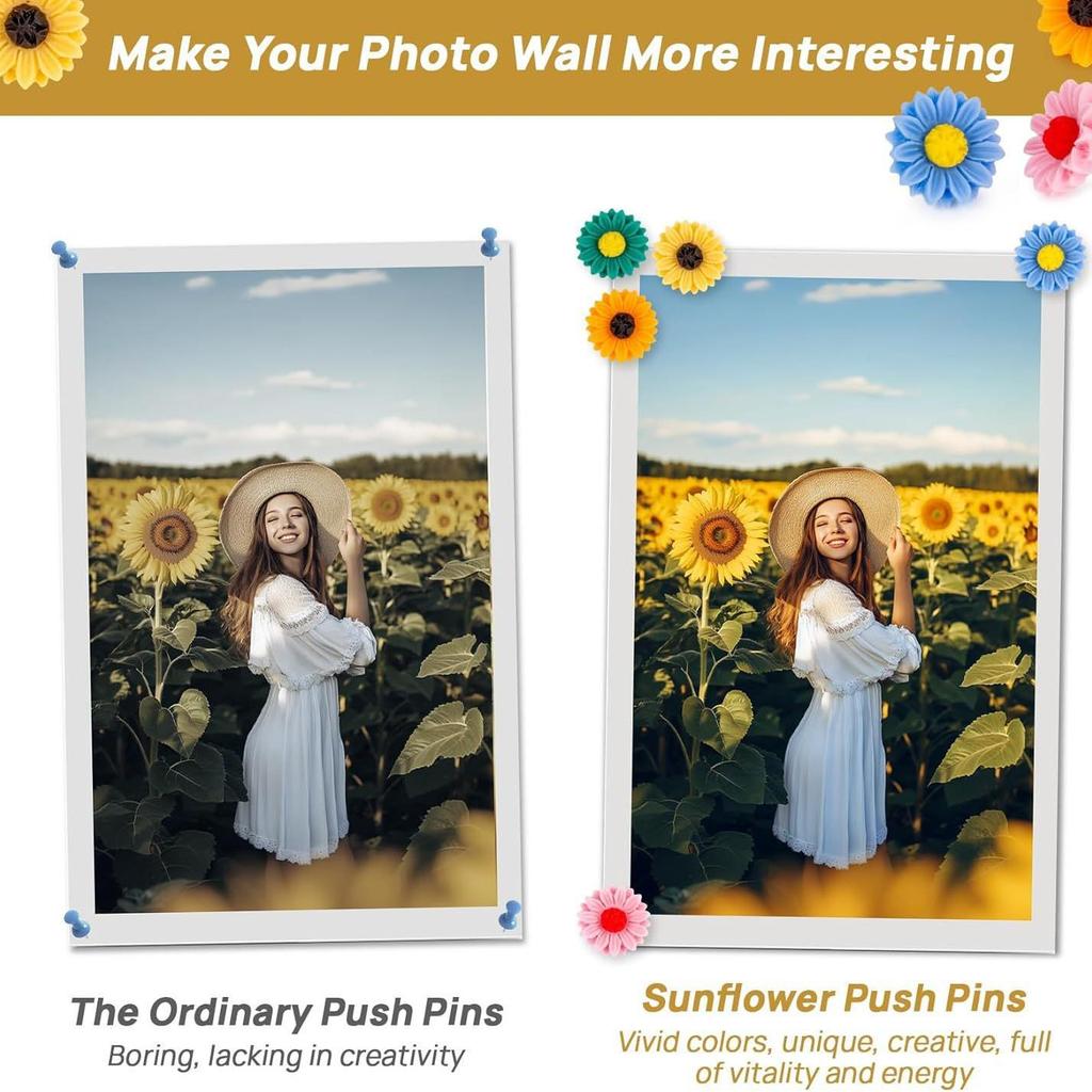 Sunflower Resin Pushpins – Large Decorative Press Pins for DIY Projects