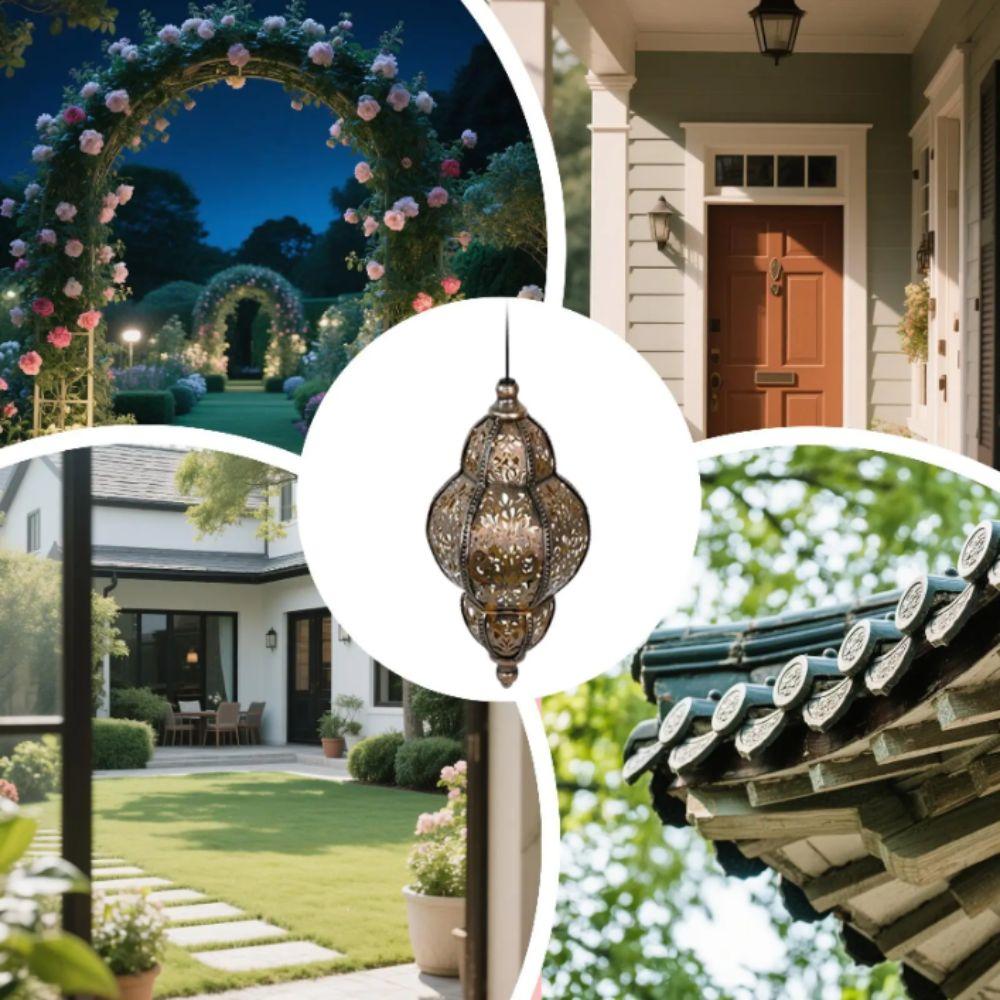 Solar Powered Solar Lantern Lithium Battery Waterproof Outdoor Decoration Hollowed-out Iron Art Moroccan Lantern