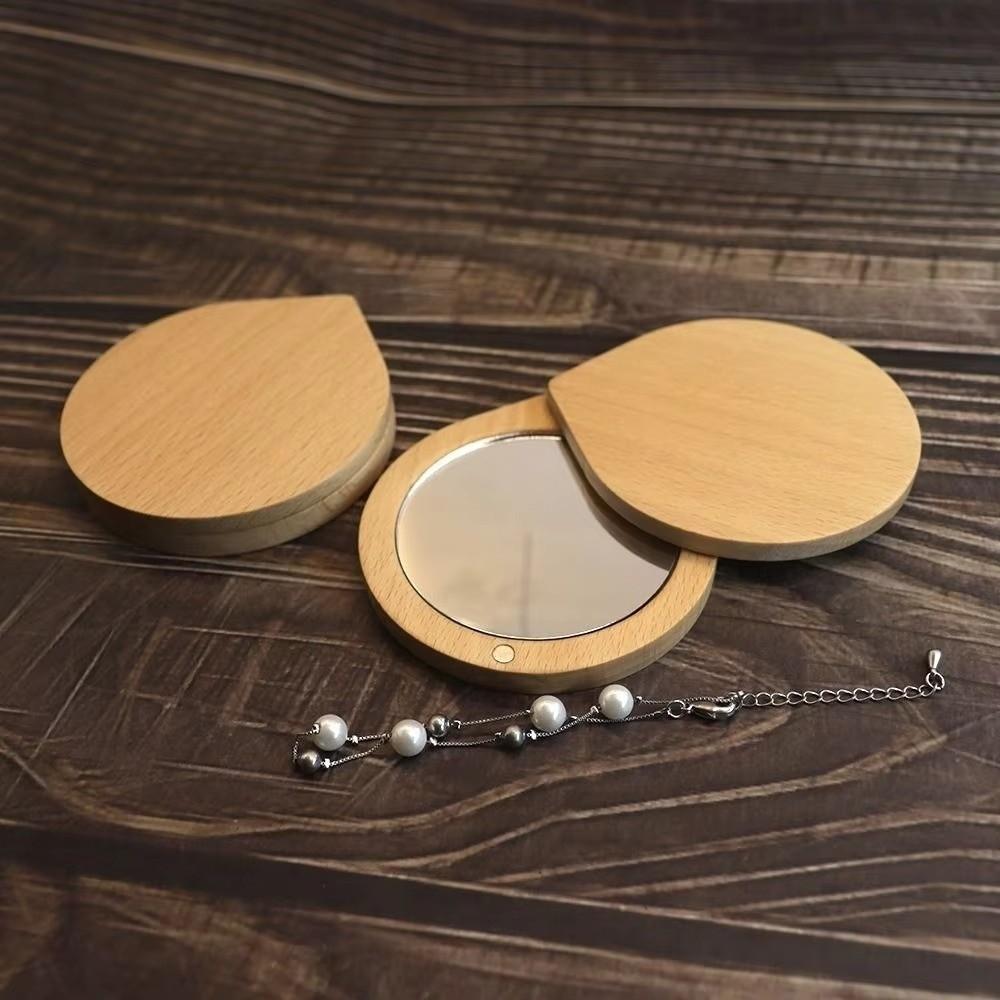 Foldable Wood Makeup Mirror Rotatable Small Mirror Portable Pocket Mirror  Outdoor