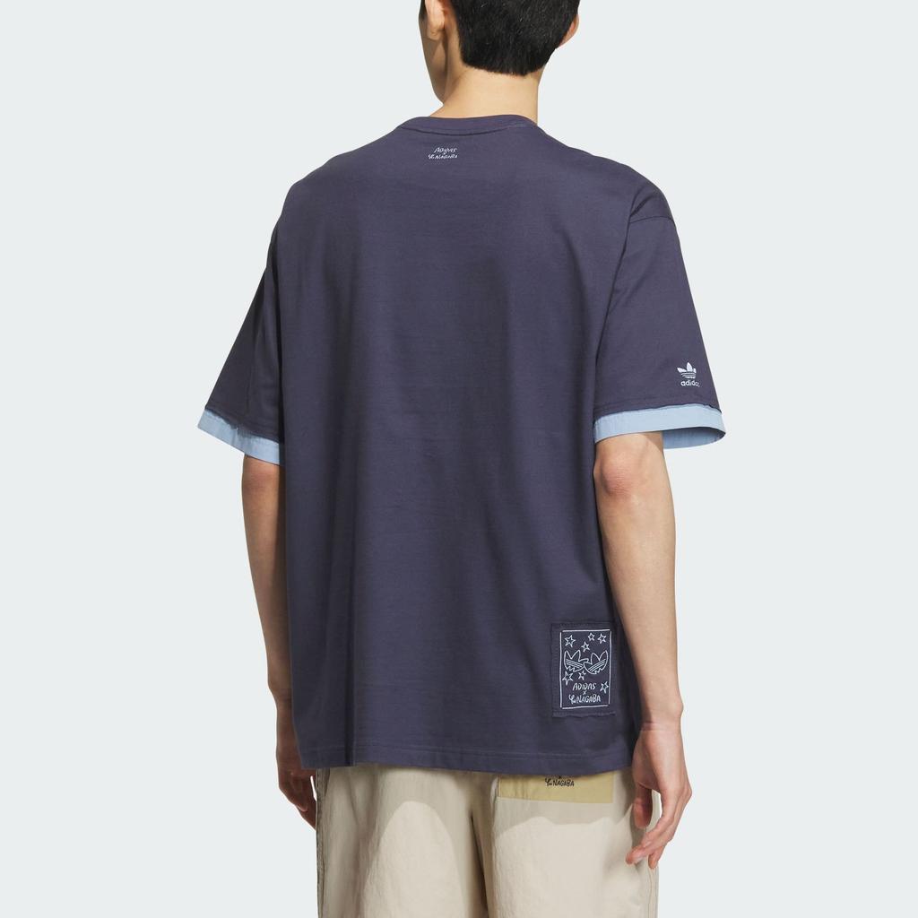 Adidas Originals Yu Nagaba SS23 Co-Branded Hand-Painted Star Logo Tee Unisex Tops Navy-Blue IS0639