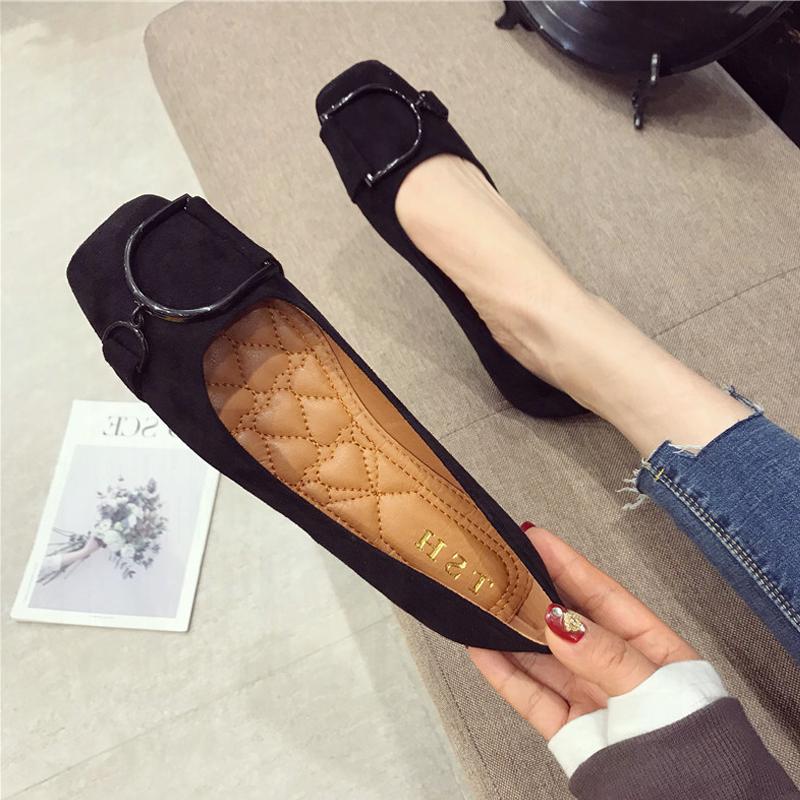 Fashion Flat Shoes for Women Spring 2025 New Suede Square Toe Shallow Cut Flat Bottomed Lefu Soft Bean Shoes Ladies Big Size 44 45 46